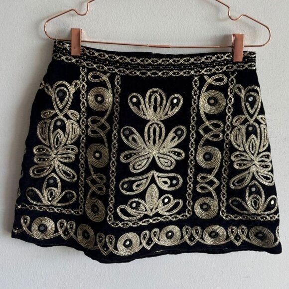 Calypso Womens Golden Embroidered Mini Skirt Black Size XSmall - Picture 8 of 11